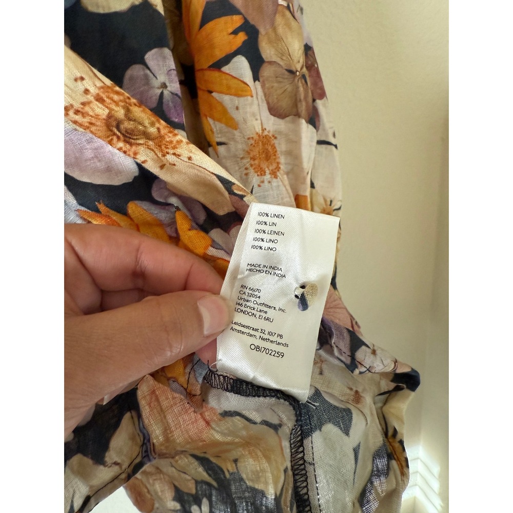 Maeve Moxy Collective Womens Floral Linen Blend Blouse Long Sleeve V-Neck Size S - Picture 7 of 7